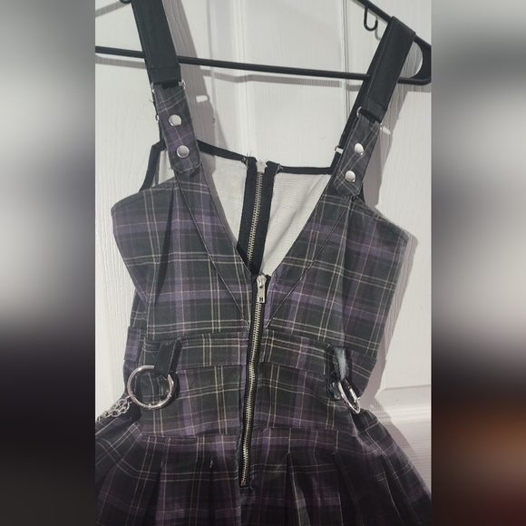 Killstar Regan Purple & Black Plaid Pinafore Dress - Picture 2 of 4